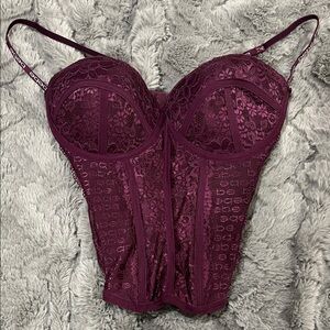 BEBE Women’s Lace y2k Longline Bustier - Deep Wine
